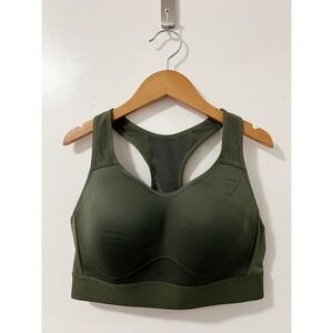 Gymshark Medium Olive Green Sports Bra‎ High Support Racerback Workout